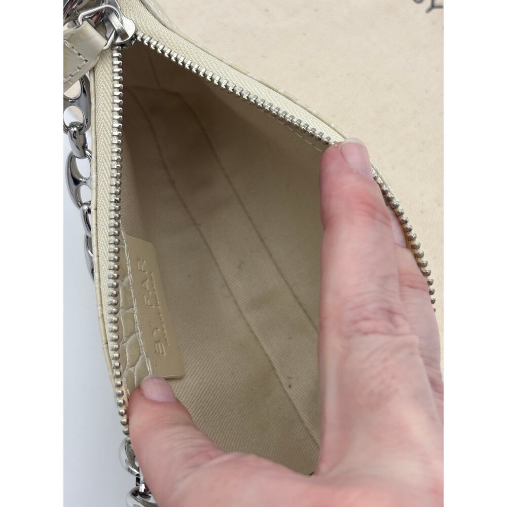 by FAR Mini Rachel Shoulder Bag Cream Crocodile Embossed Leather Chain Strap - Picture 7 of 13